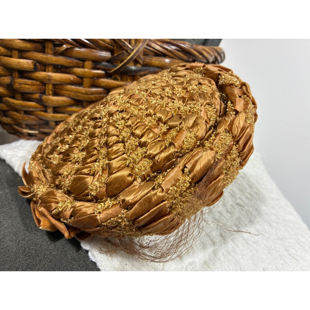 Vintage 1950s Glessye Gold Bronze Pillbox Cocktail Hat Womens Country Club